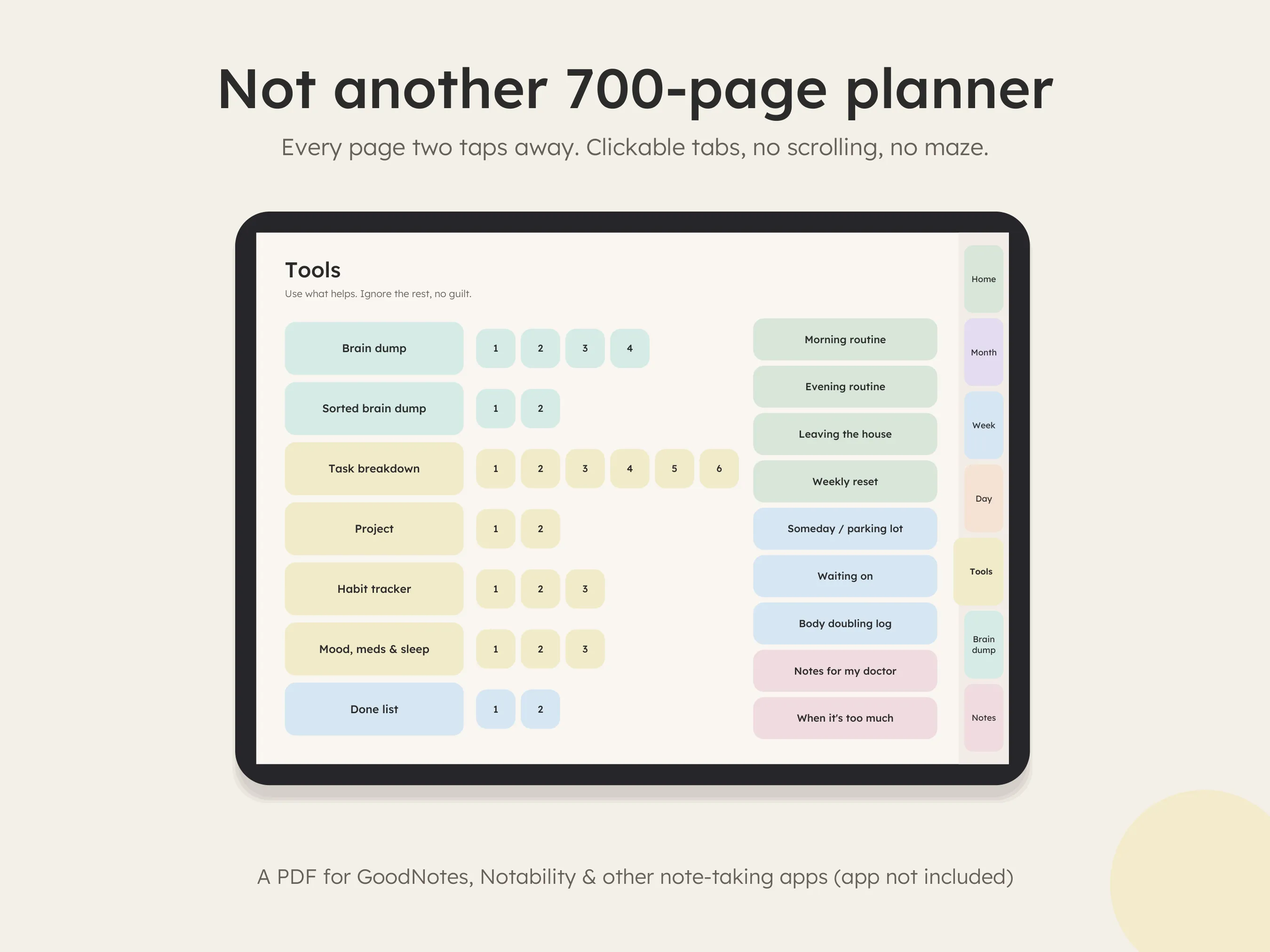 Clickable side tabs that reach any page in two taps