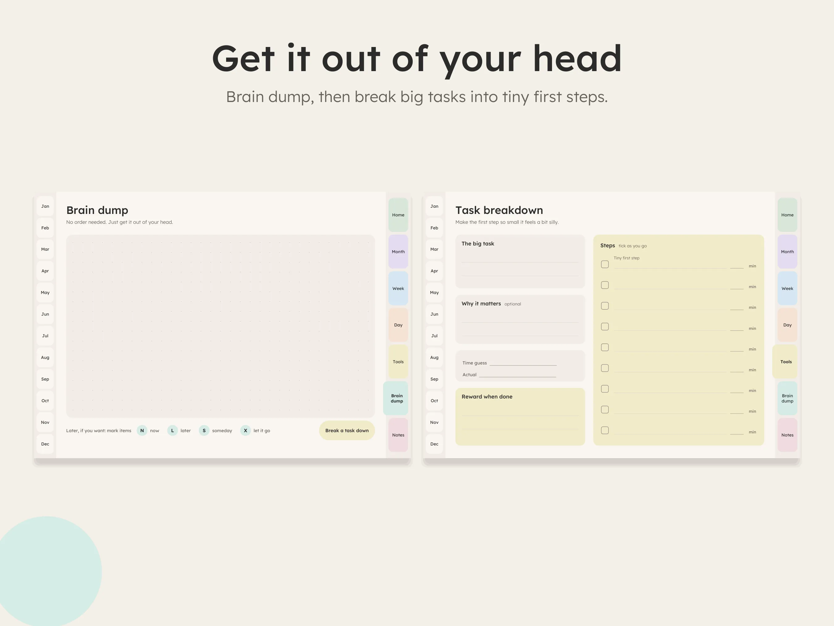 Brain dump and task breakdown pages