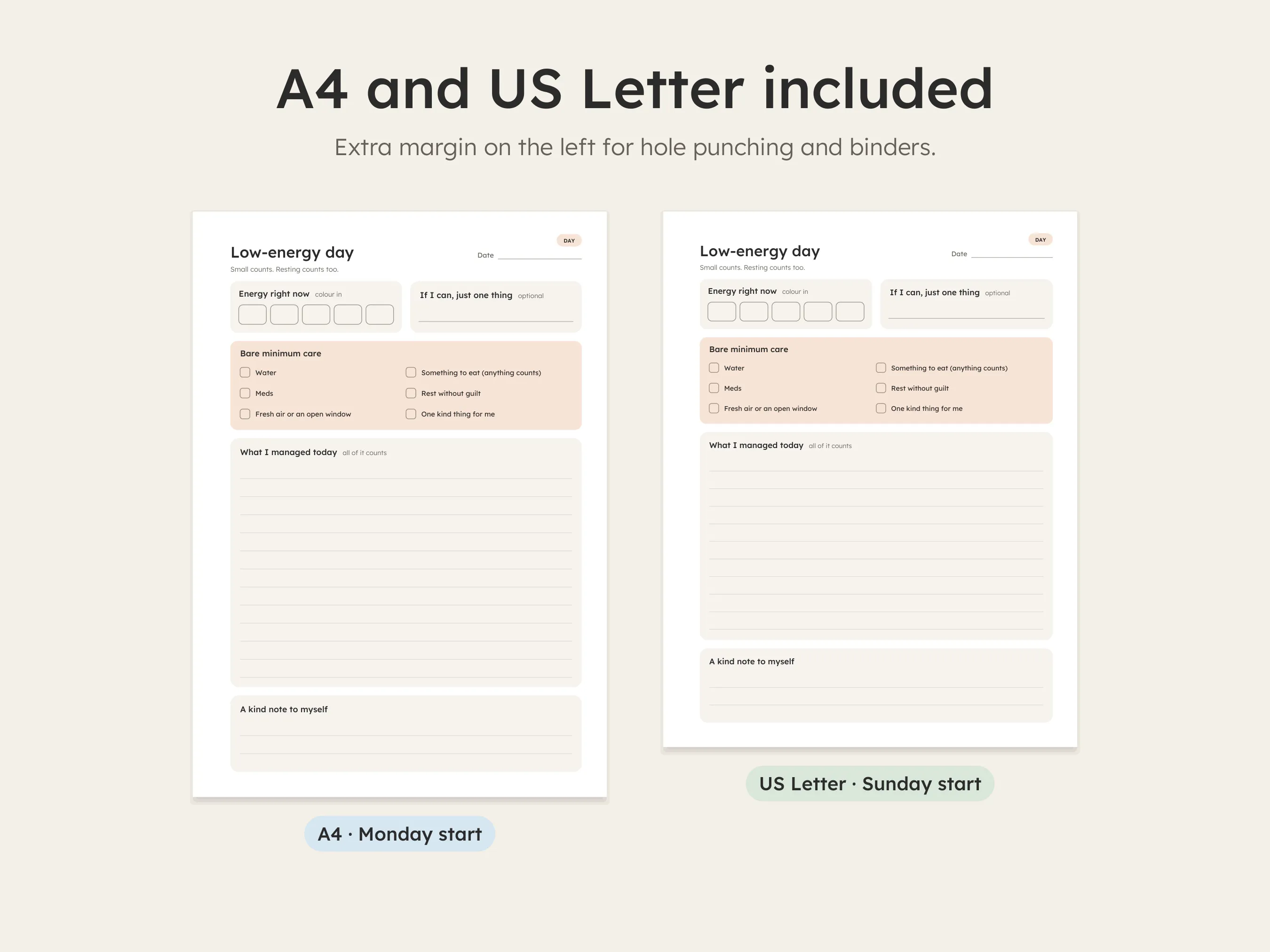 A4 and US Letter sizes of the printable planner